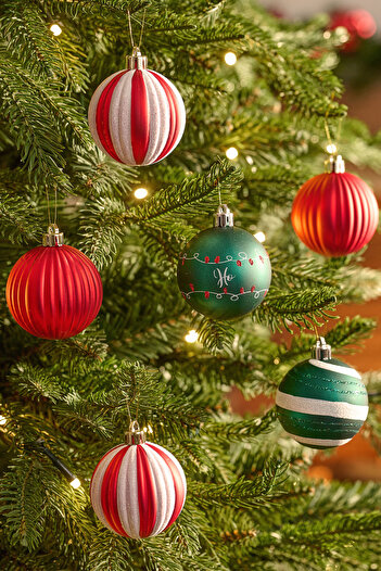 Karaca Anul Nou Set de 10 Ornament pentru copac de Anul Nou Roșu și Verde 6 cm