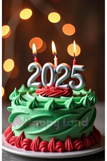 Happyland 2025 New Year's Silver Color Cake Candle Set - Number Candle Decor