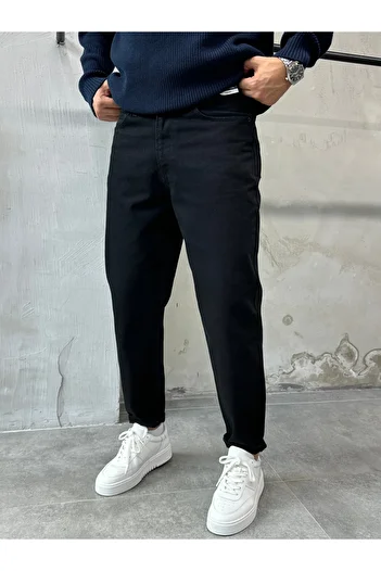 DİFRANSEL Men's Comfortable Fit Black Boyfriend Pants