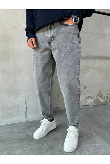 DİFRANSEL Men's Comfortable Fit Gray Boyfriend Pants