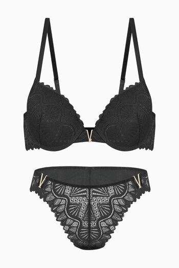 Wonna Anna Lace Bra Panty Set with Gold Accessories - Push up - 2568 - Black