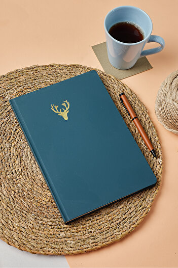 inkglo Petrol Green Gold Leaf Deer Printed Dotted Velvet Touch Cover 112 Sheets Notepad