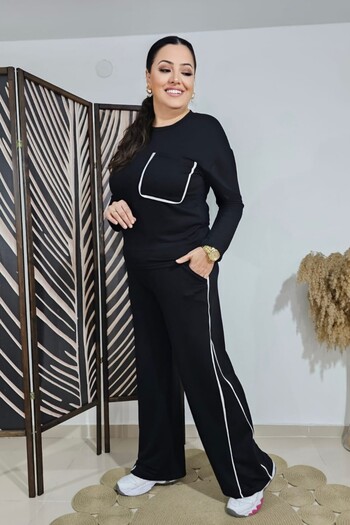 sinemisxxl Black and White Loose Leg Double Rope Bottom Top Suit
