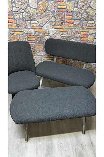COVER TEKSTİL Püf bench takım kılıfı jakar kumaş 2 sandalye 1 Bench 1 püf