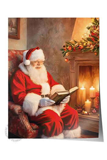 Postifull Frameless Christmas Poster, Christmas Decor, Comfort Series, Reading Santa Poster, No: 108622