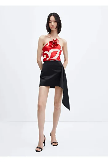 MANGO Woman Decorative Floral Patterned Satin Blouse