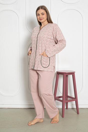 SEBOTEKS 100% Cotton Long Sleeve Button-Down Plus Size Women's Pajamas Set 206