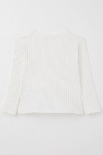 Breeze 3-8 Years Old Girl's Ecru Long Sleeve T-Shirt Collar Ruffled Emblem