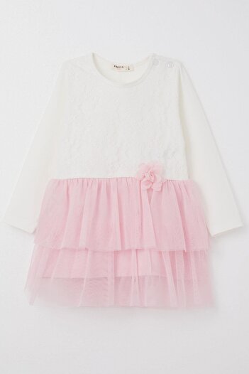 Breeze Baby Girl Long Sleeve Dress Lace Tulle with Bow Accessories 9 Months-3 Years, White