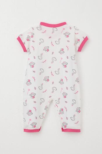 Breeze White Baby Girl Romper - Short Sleeve, Swan Print, 0-6 Months, Mushroom House Princess