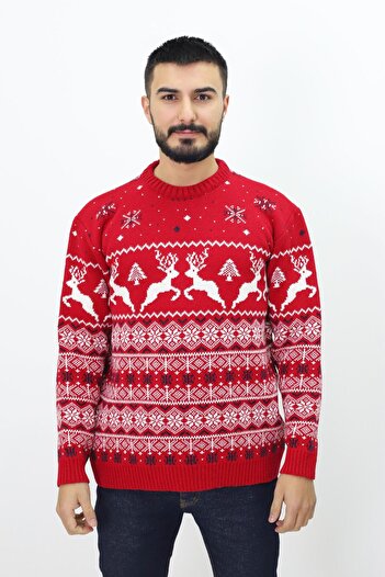 KURGAN TEKSTİL Crew Neck Long Sleeve New Year Themed Men's Knitwear Sweater