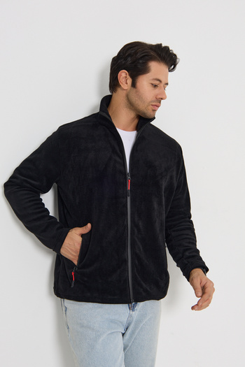 zürafa beneği Unisex Black Anti-Pilling Non-Pilling Standard Fit Stand Collar Zip-Up Sweatshirt Fleece Jacket