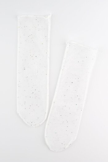 Le Mabelle White Tulle Socks for Girls - Small Glitter Detailed