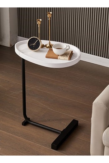 Taimi C-Shaped Nordic Coffee Table, 45x30x60cm, Black/White Metal, Sofa Side/End Table