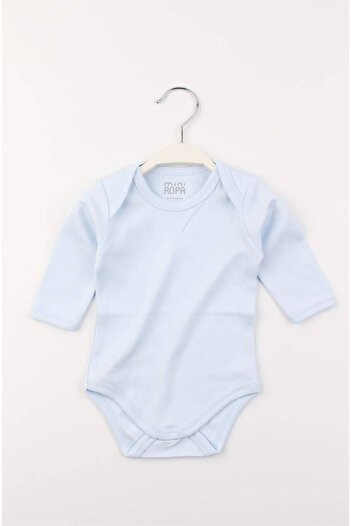 Mini Ropa Miniropa Cotton Blue Envelope Collar Long Sleeve Baby Snap Bodysuit Baby Badi
