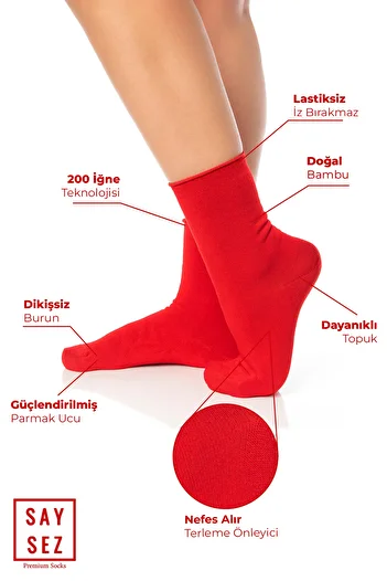 SAYSEZ Bamboo Women's Elasticated Red Socket Seamless Premium Socks / No Trace / No Tightening Socks