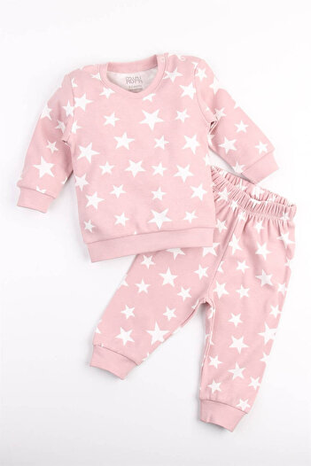 Mini Ropa Star Patterned Seasonal Baby Girl Set Top and Bottom Sweat Set