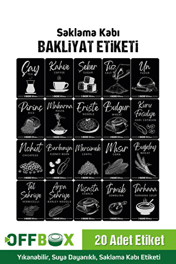 OFFBOX 12 Adet 3,2 Lt. Büyük Boy Dikdörtgen Kuruyemiş Erzak Bakliyat Saklama Kutusu 20 Etiketli
