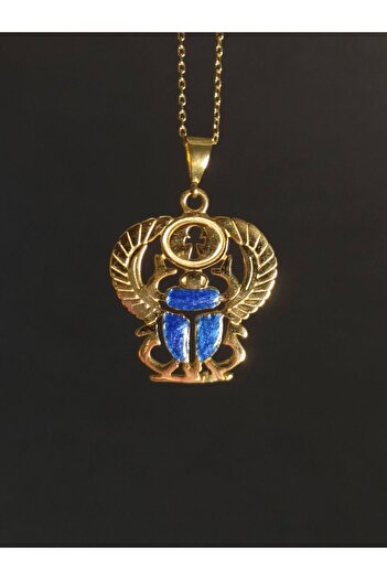 TREND 925 ayar gümüş KHEPRI SCARAB Kolye, Antik Mısır Mavi altın böcek kolye