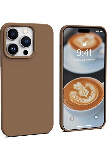 Merwish Apple iPhone 14 Promax Compatible Velvet Inside Logo Launch Silicone Case Cover Brown