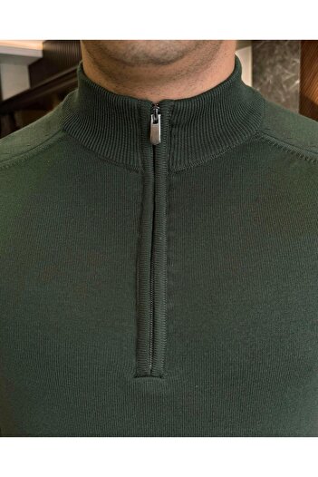 TerziAdemAltun Italian Style Slim Fit Men's Half-Toe Zipper Knitwear Sweater Green T13105