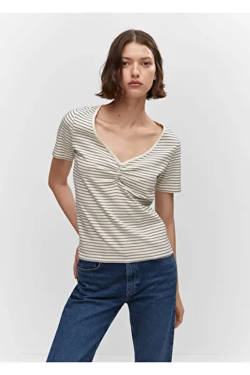 MANGO Woman Cotton T-shirt with drawstring detail