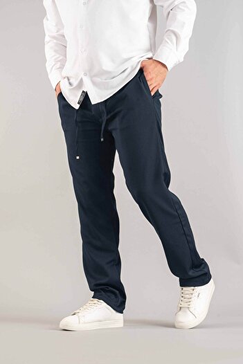 bombe Ανδρικό παντελόνι Navy Blue Comfortable Fit Bagy Παντελόνι με υφασμάτινο κορδόνι με κορδόνι Lycra Παντελόνι από καμβά