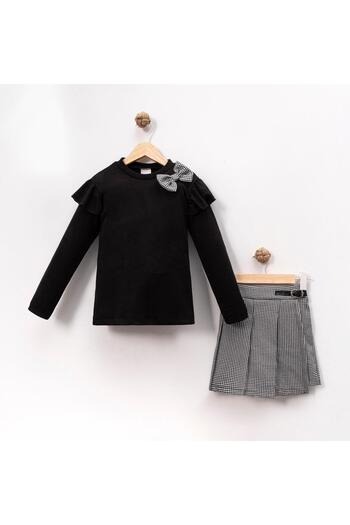 Magu Bow Print Ruffled Body Skirt Set Bottom-Top Set Girl