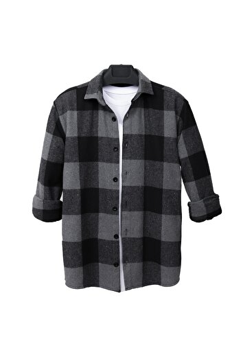 mavisima erkek giyimi Anthracite Black Lumberjack Shirt - Buttoned