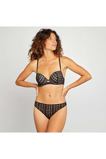 KIABI Gridded lace tanga briefs black