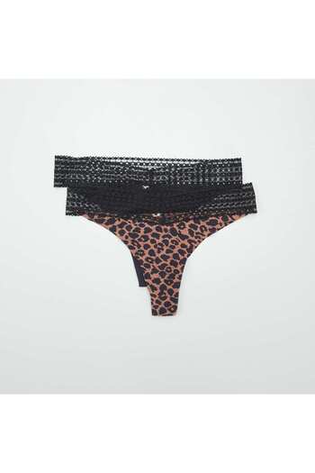 KIABI Pack of 2 tanga briefs with lace BROWN