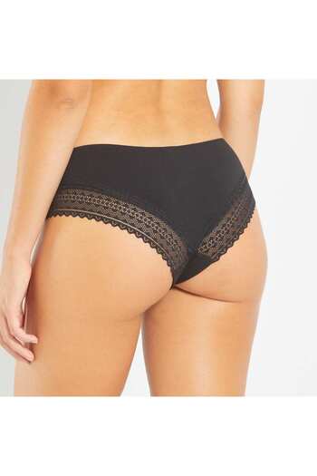 KIABI Pack of 3 cotton and lace boy shorts BLACK