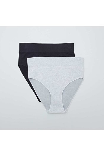 KIABI Pack of 2 ribbed high-waist briefs GREY