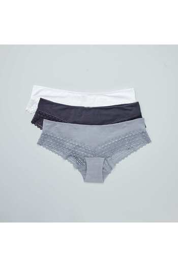 KIABI Pack of 3 cotton and lace boy shorts BLUE