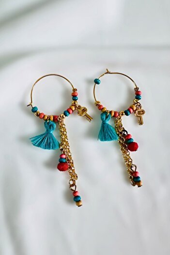 PETEK AKSESUAR Ethnic Bohemian Tassel Key Bead Earrings
