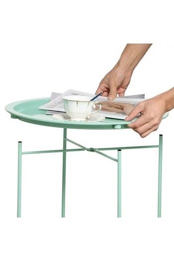 Taimi Modern Metal Round Folding Table, Nonslip Rubber, Portable Coffee Table, Green, 40x53x40cm