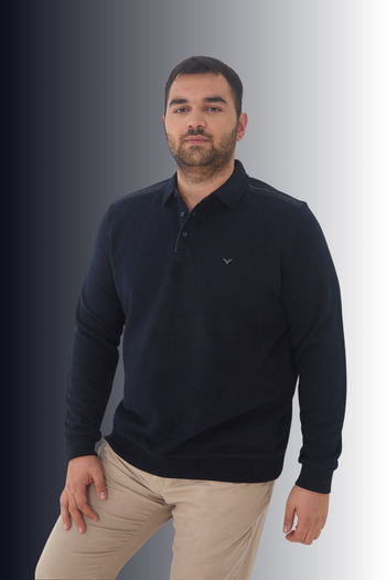 Maccali Men's Urbanfit Plain Winter Oversized Navy Blue Polo Neck T-Shirt