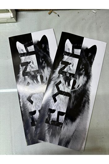 STİCKERCI BEY KAPI DİREĞİ KAPLAMASI BEYAZ SİYAH KURT BASKILI 22*50 CM