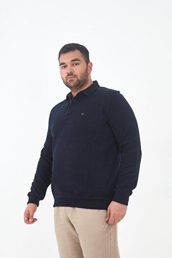 Maccali Men's Urbanfit Plain Winter Oversized Navy Blue Polo Neck T-Shirt