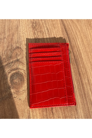 Z&M COLLECTION BAG SHOPPİNG Croco Patterned Women's Red Card Holder Wallet