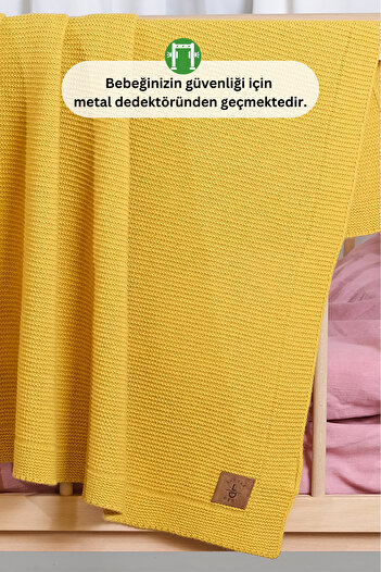 Next Baby LITTLE DEDI Alina Örgü Bebek Çocuk Battaniyesi, Yumuşak Hafif Kundak Örtüsü, Hardal 80x100 Cm