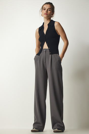 Lovelyİstanbul Gray Pleated Woven Trousers - Lub0071
