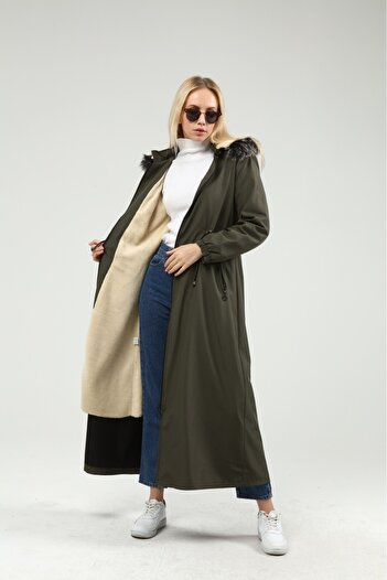 HARMAN BUTİK Women Zippered Pocket Hooded Bondit Coat