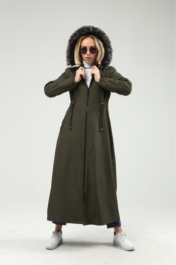 HARMAN BUTİK Women Zippered Pocket Hooded Bondit Coat