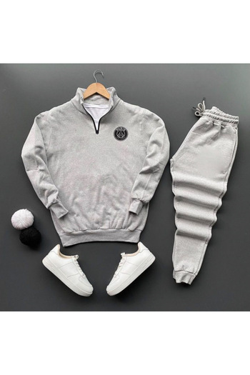 SimStone Unisex PSG Printed Half Zipper Sweatshirt-Cotton Sweatpants Set of 2