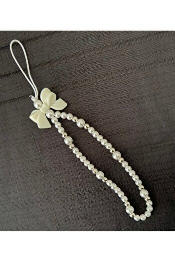 FİŞNEİLETİŞİM Pearl Detailed Bow Phone Wrist Strap - Charmi