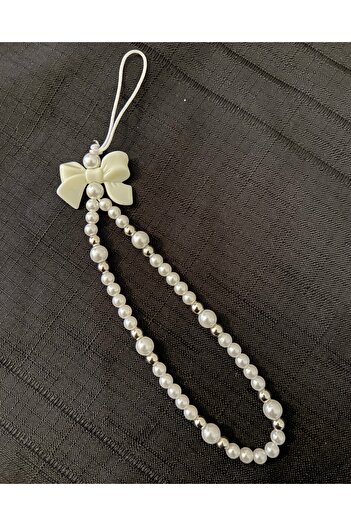 FİŞNEİLETİŞİM Pearl Detailed Bow Phone Wrist Strap - Charmi