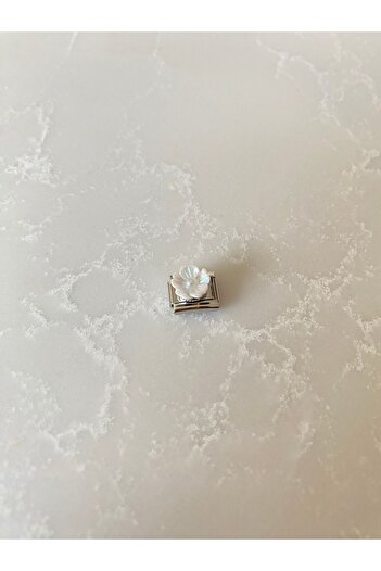 kubotique White Floral Embossed Stainless Steel Italian Bracelet Charm