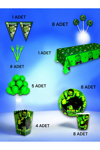 VibeHome Hulk Themed Luxury Set for 8 - Birthday Party and Fun Events