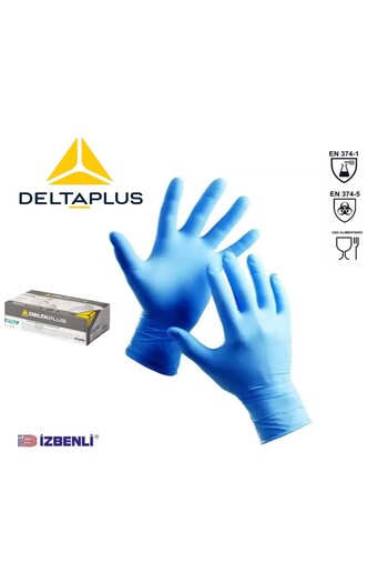 Delta Plus V1400B100 High Chemical Resistance Tear Resistant Powder Free Nitrile Gloves 100 Pcs
